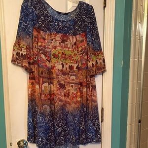 eShakti Blue Swirl Print Dress